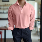 Polo Shirt - Men's Lightweight Collared Long Sleeve Polo Shirt-Men Shirts-Chaps London-Pink-S-Chaps London