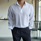 Polo Shirt - Men's Lightweight Collared Long Sleeve Polo Shirt-Men Shirts-Chaps London-White-S-Chaps London