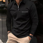 Polo Shirt - Men's Long Sleeve Quarter Zip-Polos-Chaps London-Black-S-Chaps London