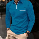 Polo Shirt - Men's Long Sleeve Quarter Zip-Polos-Chaps London-Blue-S-Chaps London