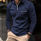 Polo Shirt - Men's Long Sleeve Quarter Zip-Polos-Chaps London-Navy Blue-S-Chaps London