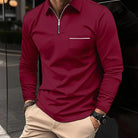 Polo Shirt - Men's Long Sleeve Quarter Zip-Polos-Chaps London-Red-S-Chaps London