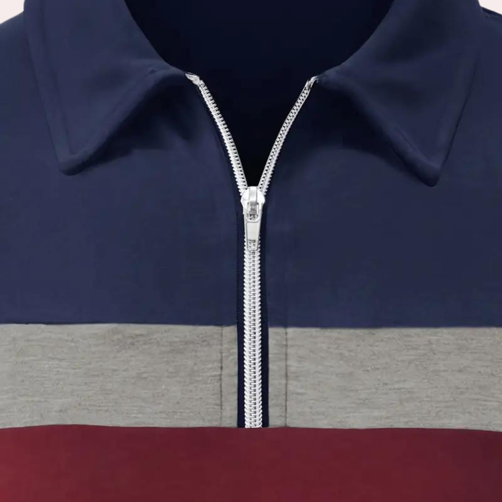 Polo Shirt - Men's Quarter Zip Collared Long Sleeve-Polos-Chaps London-Chaps London