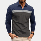 Polo Shirt - Men's Quarter Zip Collared Long Sleeve-Polos-Chaps London-Light Gray-S-Chaps London
