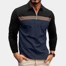 Polo Shirt - Men's Quarter Zip Collared Long Sleeve-Polos-Chaps London-Navy Blue-S-Chaps London
