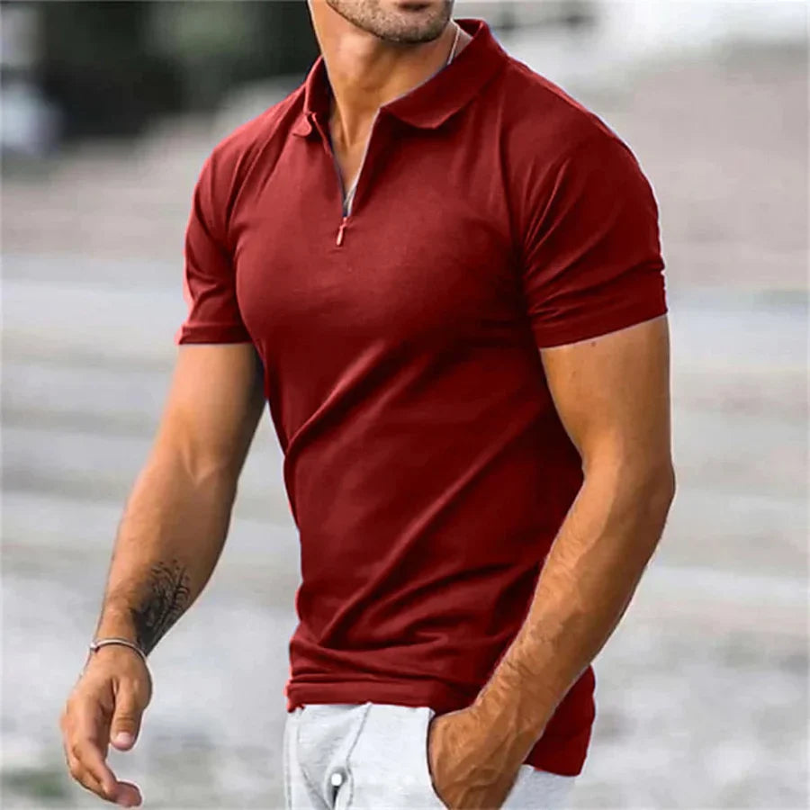 Polo Shirt - Men's Quarter Zip Collared-Polos-Chaps London-Red-S-Chaps London