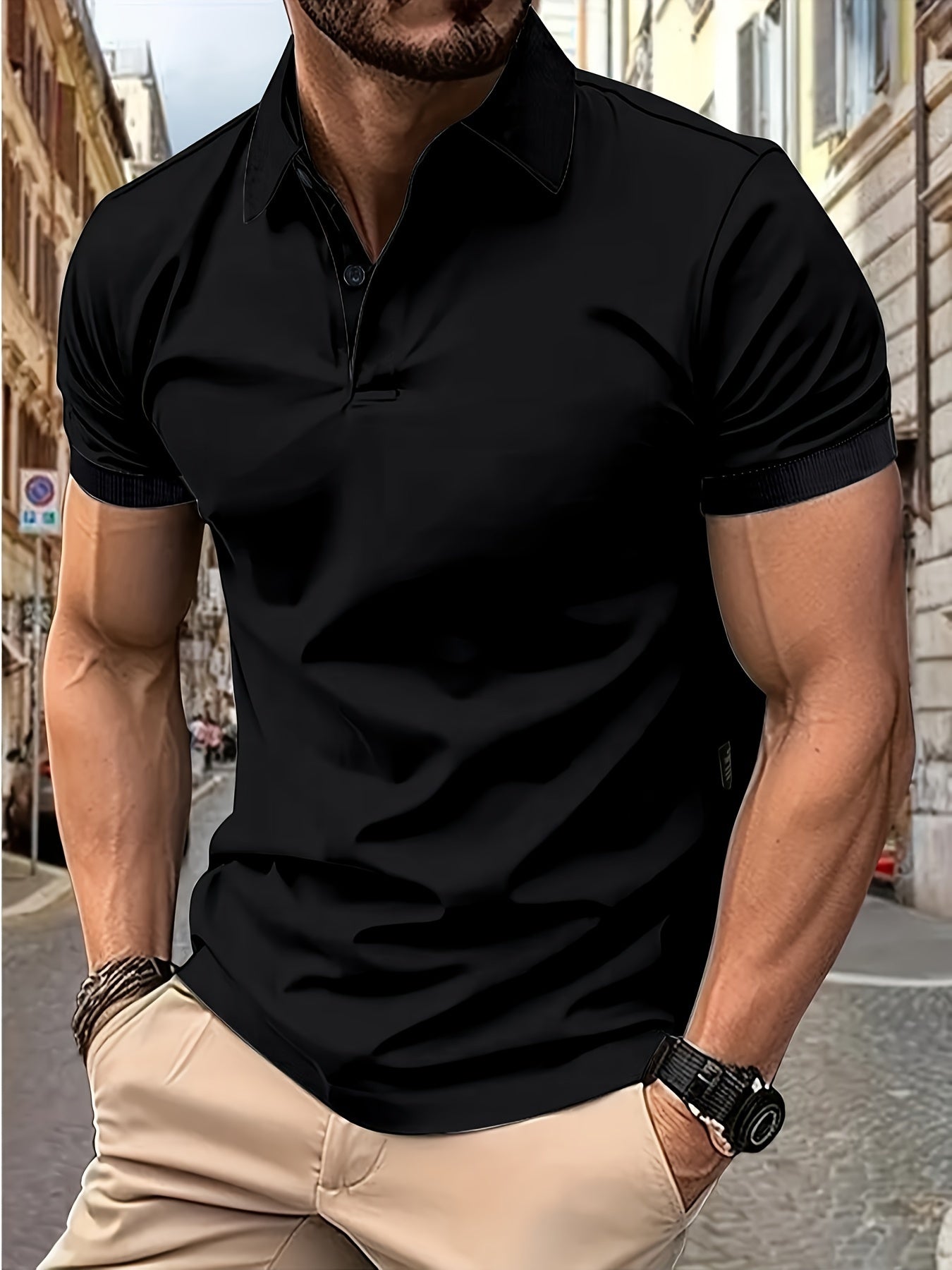 Polo Shirt - Men's Stylish Collared Short Sleeve Polo T-Shirt-Chaps London-Black-S-Chaps London
