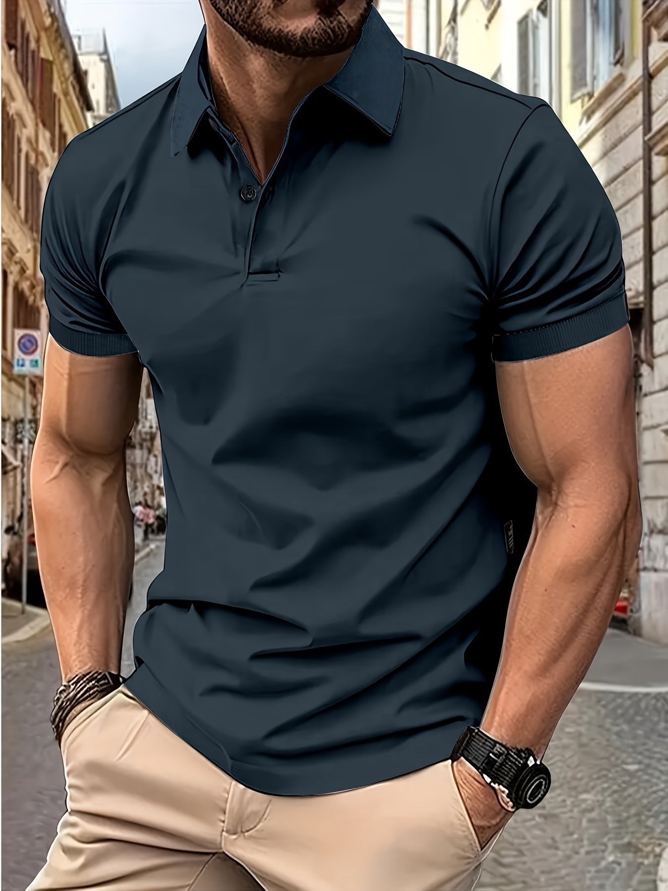 Polo Shirt - Men's Stylish Collared Short Sleeve Polo T-Shirt-Chaps London-Dark Blue-S-Chaps London