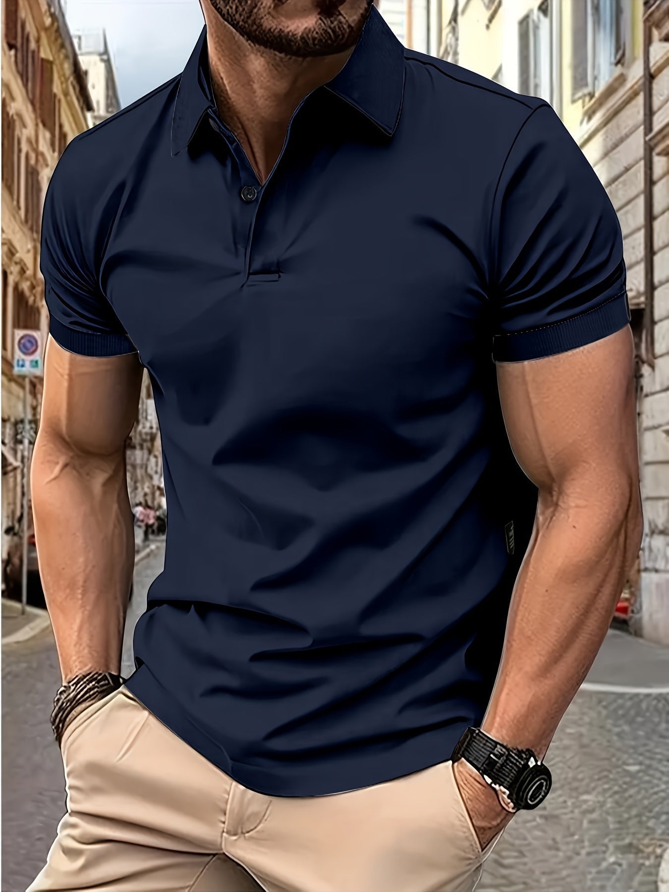 Polo Shirt - Men's Stylish Collared Short Sleeve Polo T-Shirt-Chaps London-Navy Blue-S-Chaps London
