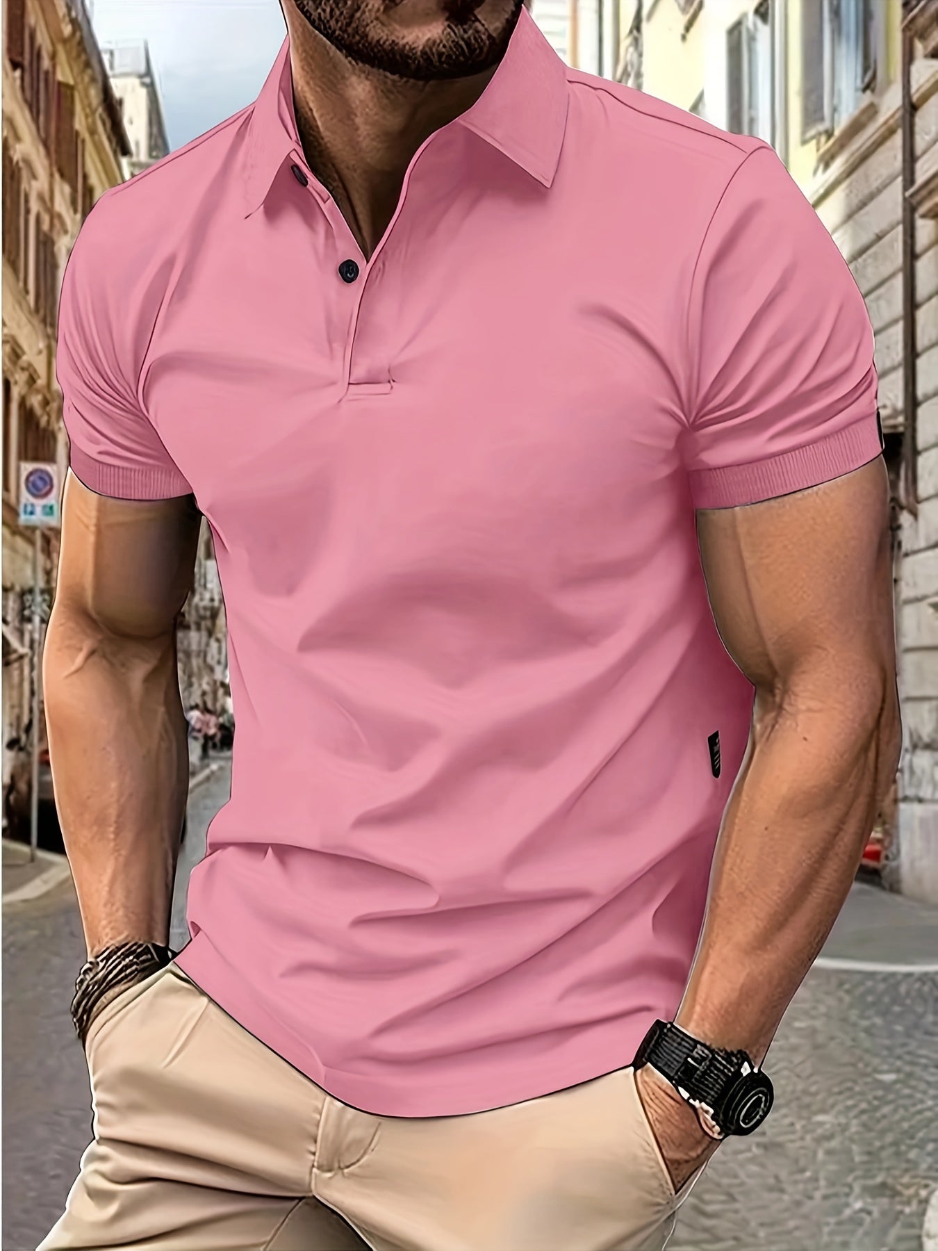Polo Shirt - Men's Stylish Collared Short Sleeve Polo T-Shirt-Chaps London-Pink-S-Chaps London