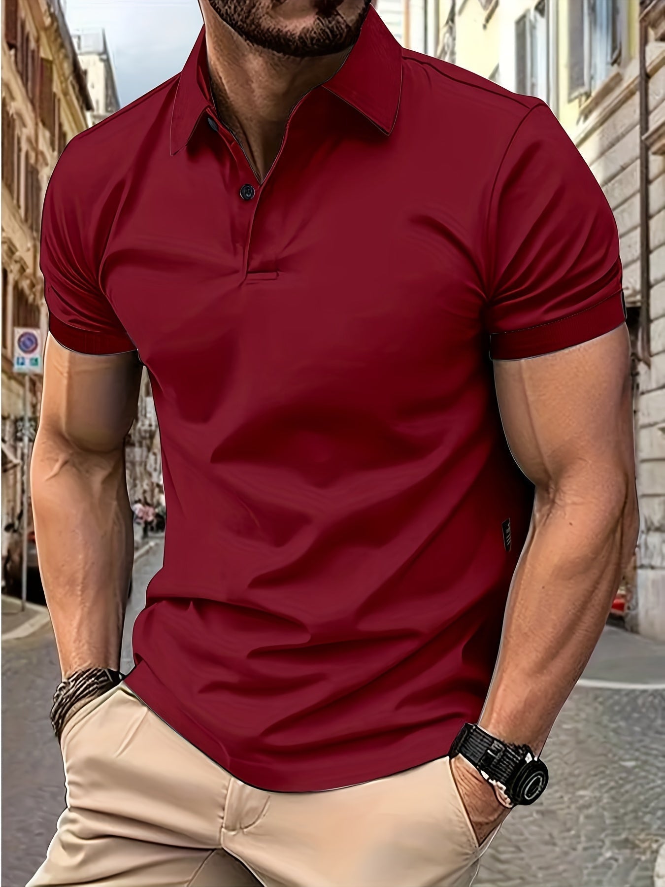 Polo Shirt - Men's Stylish Collared Short Sleeve Polo T-Shirt-Chaps London-Red-S-Chaps London