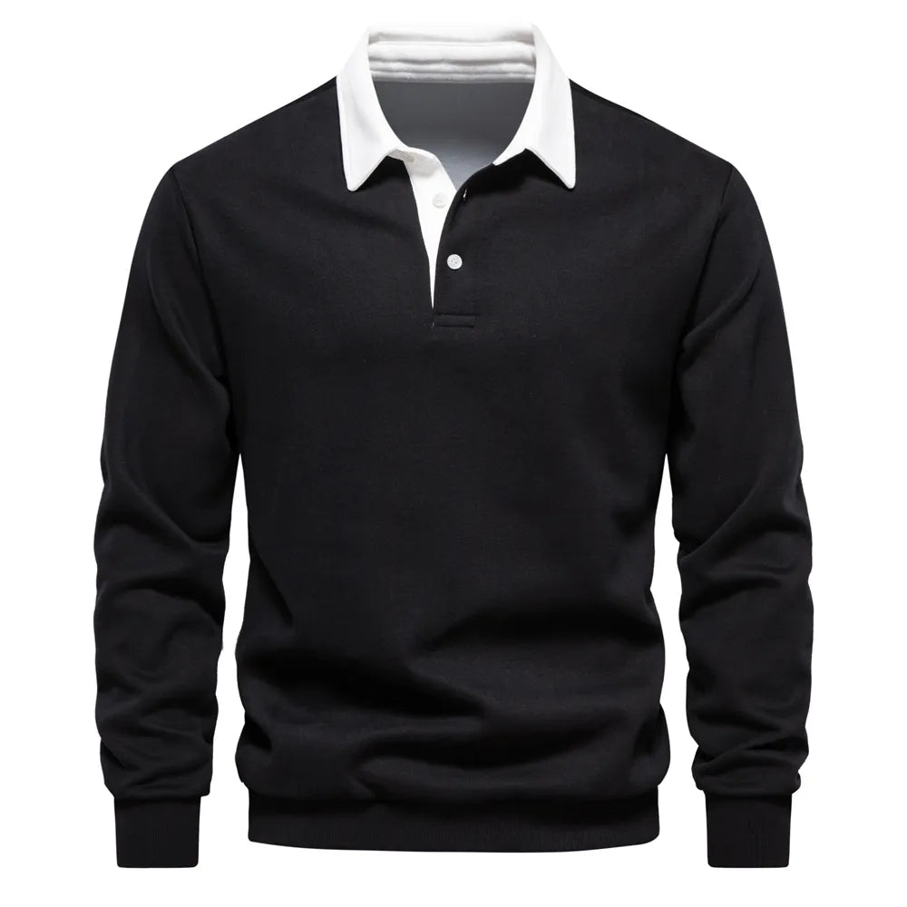 Polo Shirt - Pullover - Long Sleeve - Polo Sweater - Men's Clothing-Men Shirts-Chaps London-Black-S-Chaps London