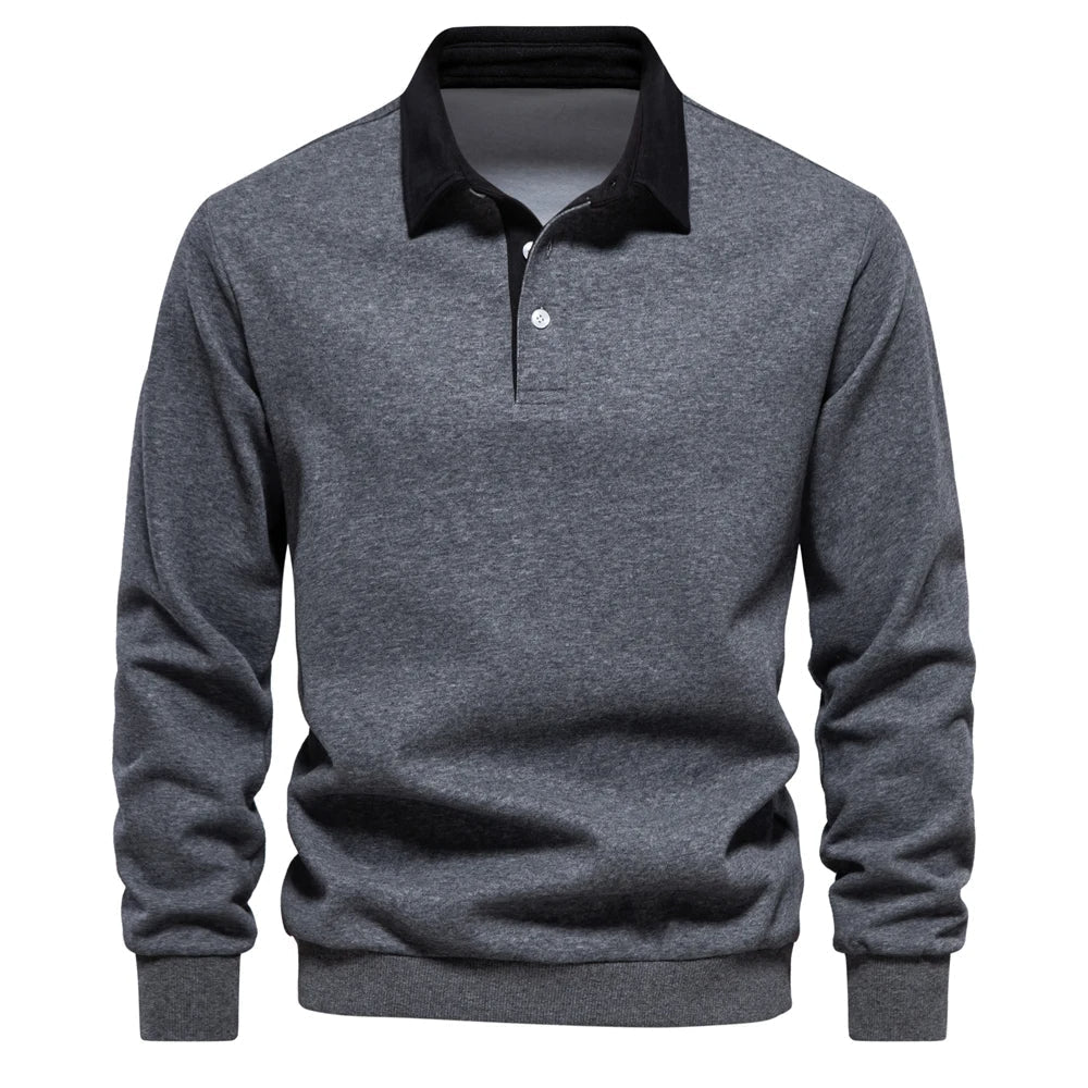 Polo Shirt - Pullover - Long Sleeve - Polo Sweater - Men's Clothing-Men Shirts-Chaps London-Gray-S-Chaps London