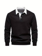Polo Shirt | Turndown Collar | Quarter Button-Up | Long Sleeve Polo Shirts | Men's Shirts-T-shirts-Chaps London-Black-S-Chaps London