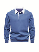 Polo Shirt | Turndown Collar | Quarter Button-Up | Long Sleeve Polo Shirts | Men's Shirts-T-shirts-Chaps London-Blue-S-Chaps London