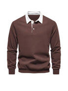 Polo Shirt | Turndown Collar | Quarter Button-Up | Long Sleeve Polo Shirts | Men's Shirts-T-shirts-Chaps London-Brown-S-Chaps London