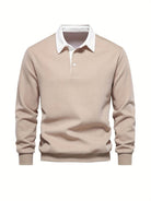 Polo Shirt | Turndown Collar | Quarter Button-Up | Long Sleeve Polo Shirts | Men's Shirts-T-shirts-Chaps London-Khaki-S-Chaps London