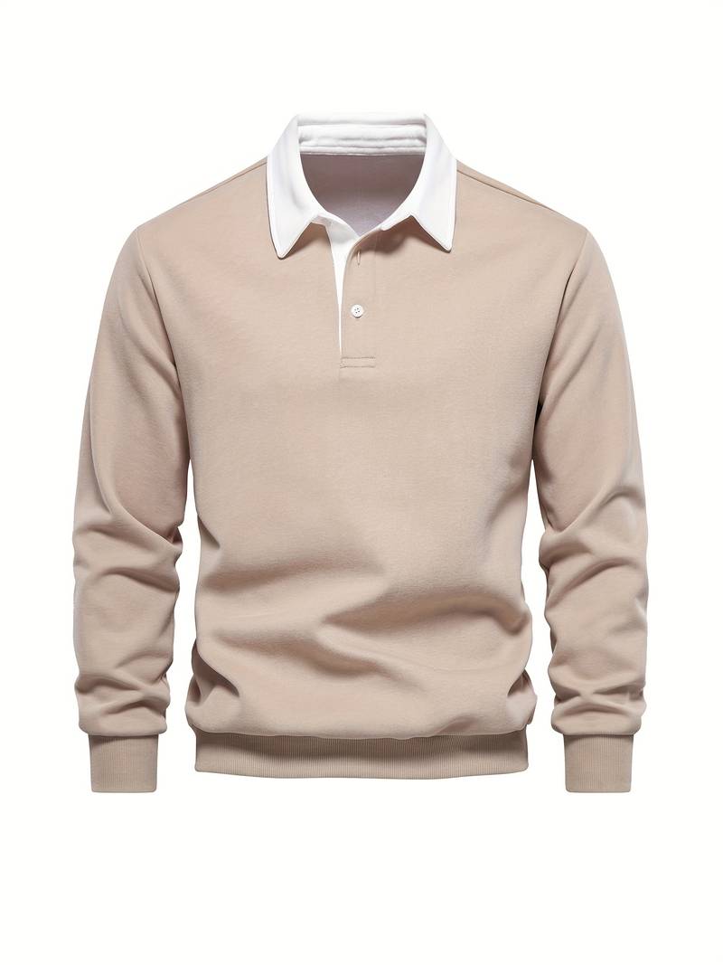 Polo Shirt | Turndown Collar | Quarter Button-Up | Long Sleeve Polo Shirts | Men's Shirts-T-shirts-Chaps London-Khaki-S-Chaps London