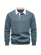 Polo Shirt | Turndown Collar | Quarter Button-Up | Long Sleeve Polo Shirts | Men's Shirts-T-shirts-Chaps London-Military blue-S-Chaps London