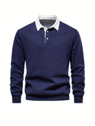 Polo Shirt | Turndown Collar | Quarter Button-Up | Long Sleeve Polo Shirts | Men's Shirts-T-shirts-Chaps London-Navy Blue-S-Chaps London