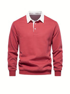 Polo Shirt | Turndown Collar | Quarter Button-Up | Long Sleeve Polo Shirts | Men's Shirts-T-shirts-Chaps London-Red-S-Chaps London