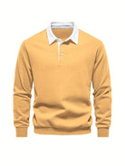 Polo Shirt | Turndown Collar | Quarter Button-Up | Long Sleeve Polo Shirts | Men's Shirts-T-shirts-Chaps London-Yellow-S-Chaps London