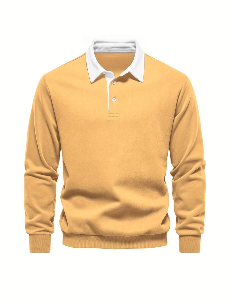 Polo Shirt | Turndown Collar | Quarter Button-Up | Long Sleeve Polo Shirts | Men's Shirts-T-shirts-Chaps London-Yellow-S-Chaps London