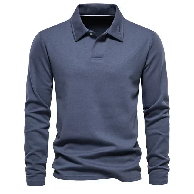 Polo Sweater | Turn Down Collar | Regular Fit | Long Sleeve Polo Shirts | Men's Clothing-Chaps London-Blue-S-Chaps London