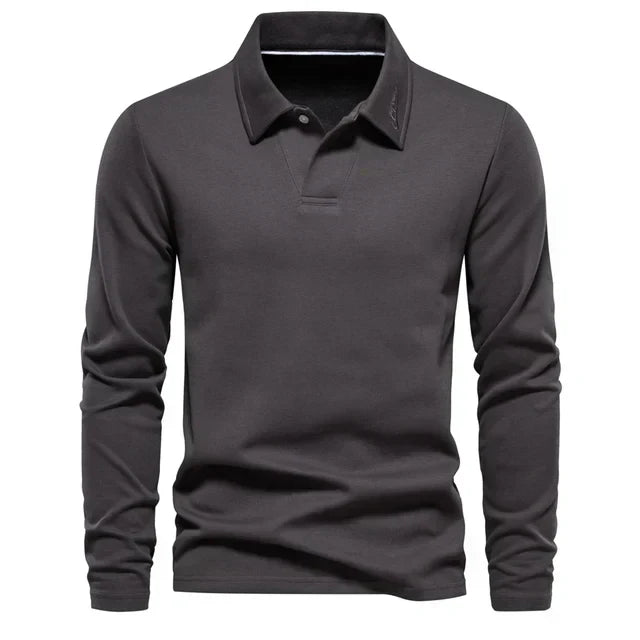 Polo Sweater | Turn Down Collar | Regular Fit | Long Sleeve Polo Shirts | Men's Clothing-Chaps London-Gray-S-Chaps London