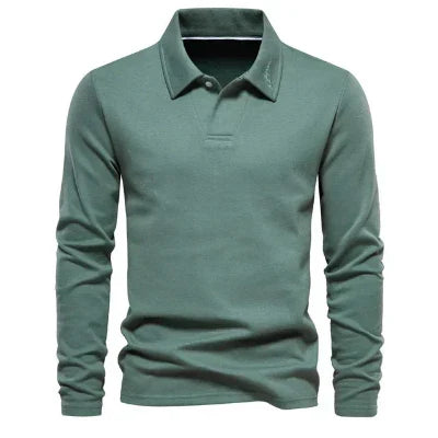 Polo Sweater | Turn Down Collar | Regular Fit | Long Sleeve Polo Shirts | Men's Clothing-Chaps London-Green-S-Chaps London