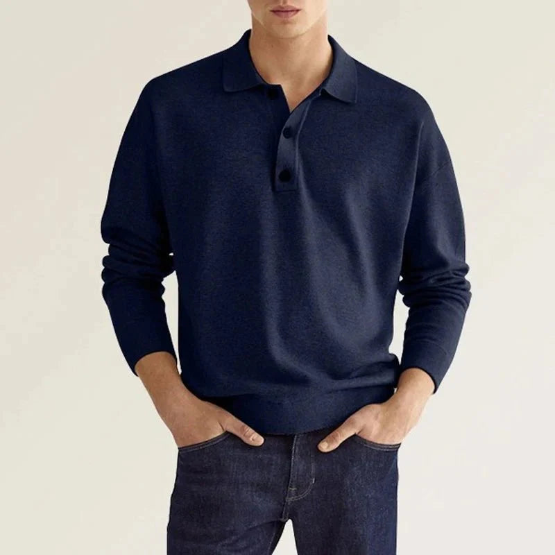 Polo Sweatshirt - Collared - Long Sleeve - Polo Jumper - Men's Clothing-Chaps London-Dark Blue-S-Chaps London