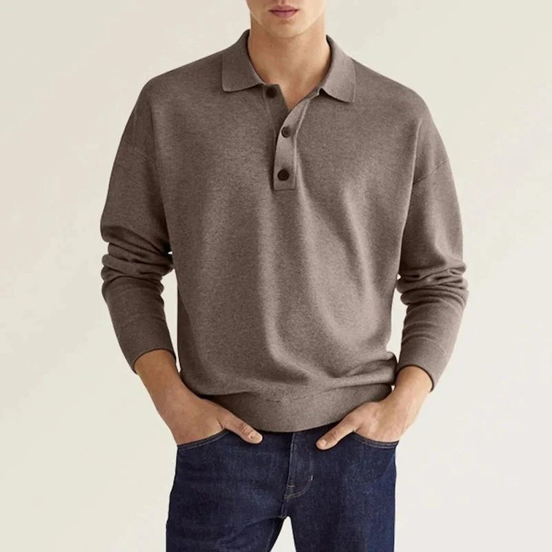 Polo Sweatshirt - Collared - Long Sleeve - Polo Jumper - Men's Clothing-Chaps London-Dark Brown-S-Chaps London