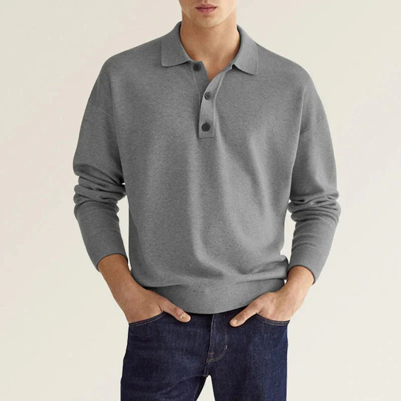 Polo Sweatshirt - Collared - Long Sleeve - Polo Jumper - Men's Clothing-Chaps London-Gray-S-Chaps London