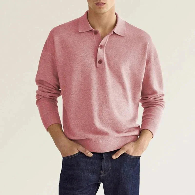 Polo Sweatshirt - Collared - Long Sleeve - Polo Jumper - Men's Clothing-Chaps London-Pink-S-Chaps London