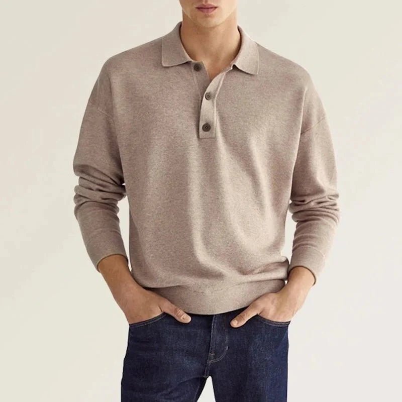 Polo Sweatshirt - Collared - Long Sleeve - Polo Jumper - Men's Clothing-Chaps London-Sand-S-Chaps London