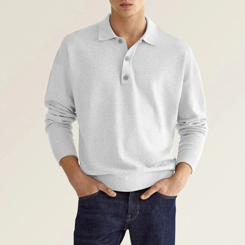 Polo Sweatshirt - Collared - Long Sleeve - Polo Jumper - Men's Clothing-Chaps London-White-S-Chaps London