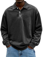 Polo Sweatshirt - Collared - Washed - Oversized Pullover - Men's Clothing-Polo Sweatshirt-Chaps London-Black-S-Chaps London