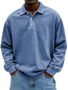 Polo Sweatshirt - Collared - Washed - Oversized Pullover - Men's Clothing-Polo Sweatshirt-Chaps London-Blue-S-Chaps London