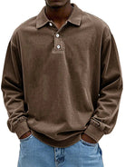 Polo Sweatshirt - Collared - Washed - Oversized Pullover - Men's Clothing-Polo Sweatshirt-Chaps London-Brown-S-Chaps London