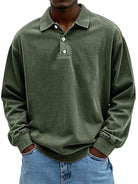 Polo Sweatshirt - Collared - Washed - Oversized Pullover - Men's Clothing-Polo Sweatshirt-Chaps London-Dark Green-S-Chaps London
