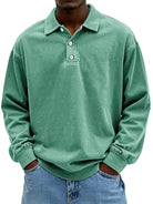 Polo Sweatshirt - Collared - Washed - Oversized Pullover - Men's Clothing-Polo Sweatshirt-Chaps London-Green-S-Chaps London