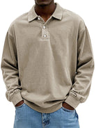 Polo Sweatshirt - Collared - Washed - Oversized Pullover - Men's Clothing-Polo Sweatshirt-Chaps London-Khaki-S-Chaps London