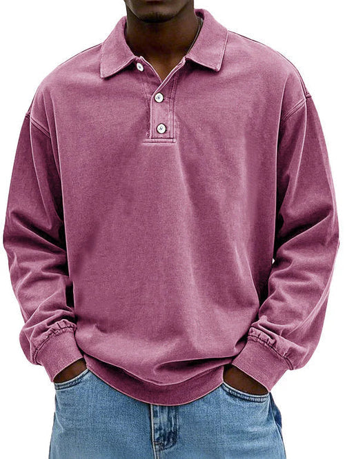 Polo Sweatshirt - Collared - Washed - Oversized Pullover - Men's Clothing-Polo Sweatshirt-Chaps London-Pink-S-Chaps London