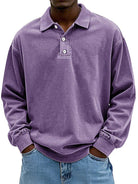 Polo Sweatshirt - Collared - Washed - Oversized Pullover - Men's Clothing-Polo Sweatshirt-Chaps London-Purple-S-Chaps London