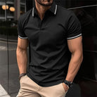 Polo T-Shirt - Men's Button-Up Collared Short Sleeve Polo Shirt-Men Shirts-Chaps London-Black-S-Chaps London
