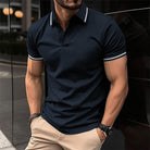 Polo T-Shirt - Men's Button-Up Collared Short Sleeve Polo Shirt-Men Shirts-Chaps London-Navy Blue-S-Chaps London