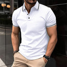 Polo T-Shirt - Men's Button-Up Collared Short Sleeve Polo Shirt-Men Shirts-Chaps London-White-S-Chaps London