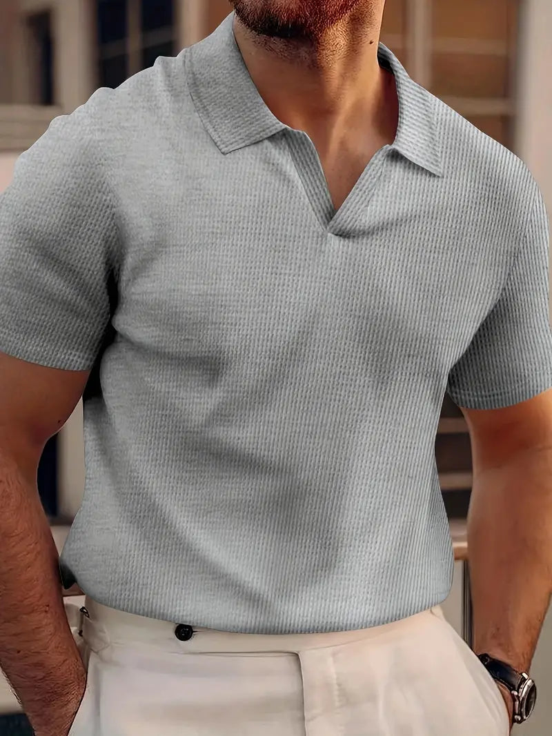 Polo T-Shirt - Men's Collared V-Neck Short Sleeve Polo Shirt-Men Shirt-Chaps London-Gray-S-Chaps London