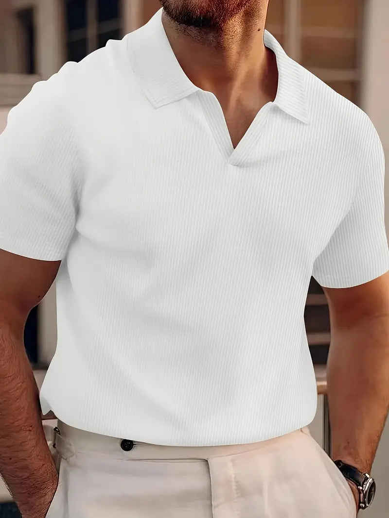 Polo T-Shirt - Men's Collared V-Neck Short Sleeve Polo Shirt-Men Shirt-Chaps London-White-S-Chaps London