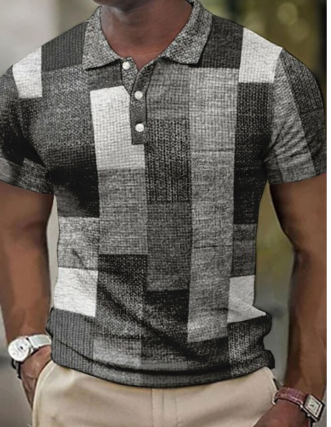 Polo T-Shirt | Patchwork | Button-Up | Short Sleeve Shirt | Men's Polo Shirts-Daan Polo-Chaps London-Gray-S-Chaps London